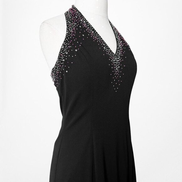 Vintage Y2K 90s Black Purple V-Neck Beaded Bodycon Maxi Formal Prom Dress Size M - Picture 7 of 8